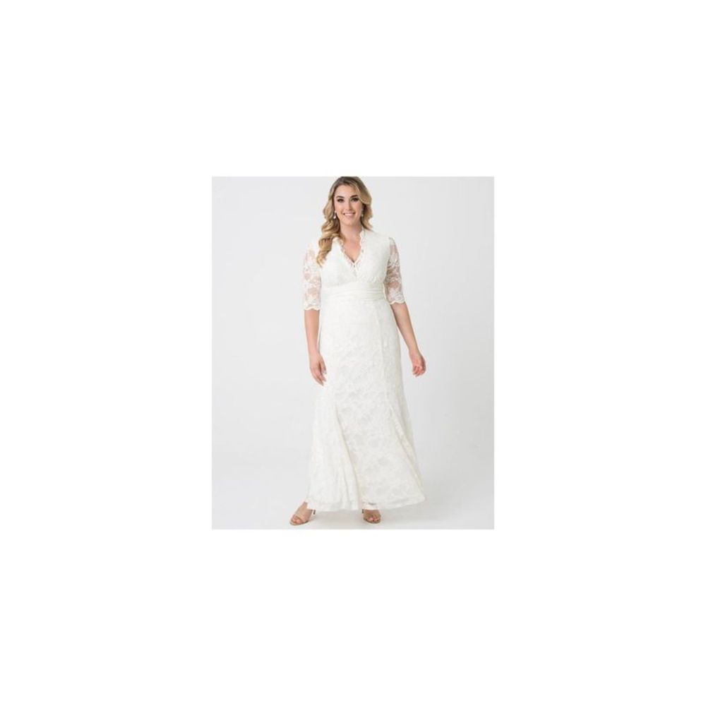 KIYONNA BRIDAL Womens Ivory Pull Over Styling Elbow Sleeve Formal Dress Plus 1X